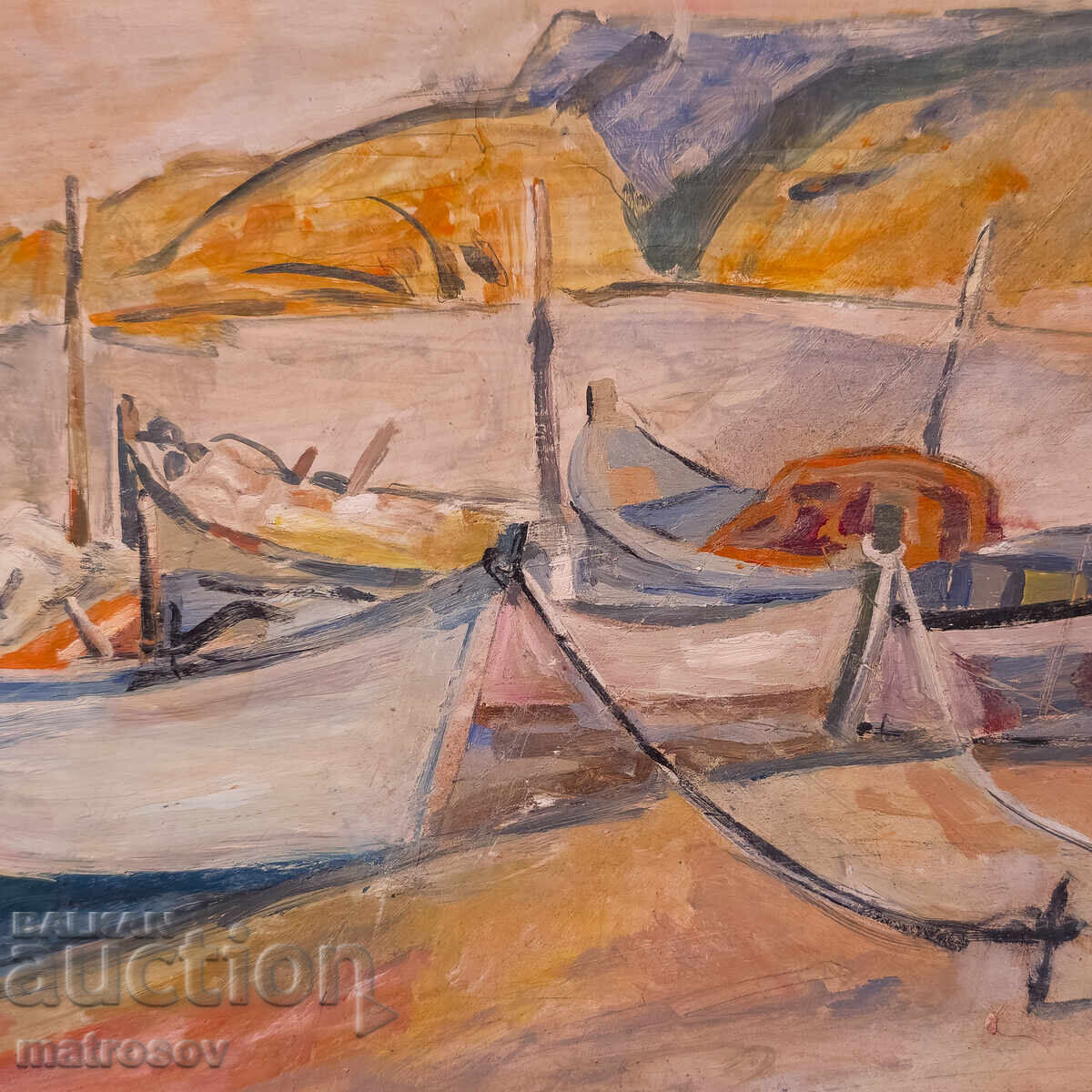 Peter Nenov, oil painting, seascape with boats - 7