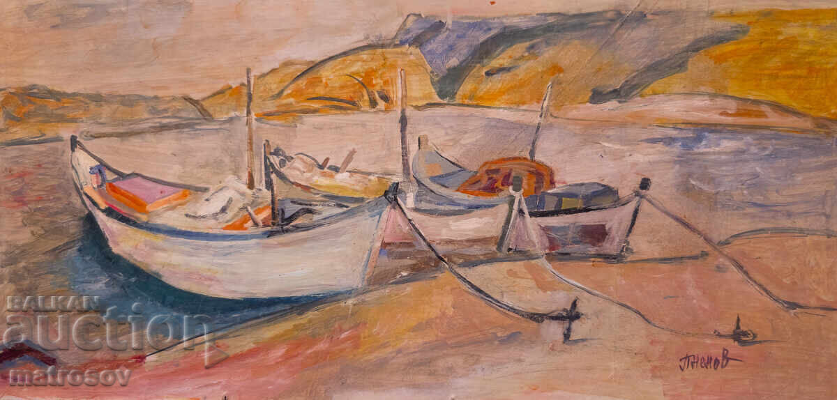 Peter Nenov, oil painting, seascape with boats