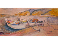 Peter Nenov, oil painting, seascape with boats