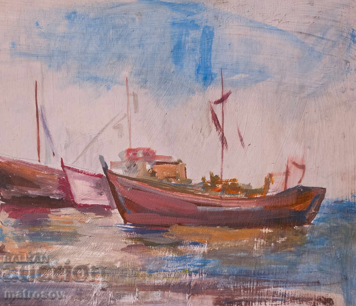Peter Nenov, seascape with boats, oil painting - 5