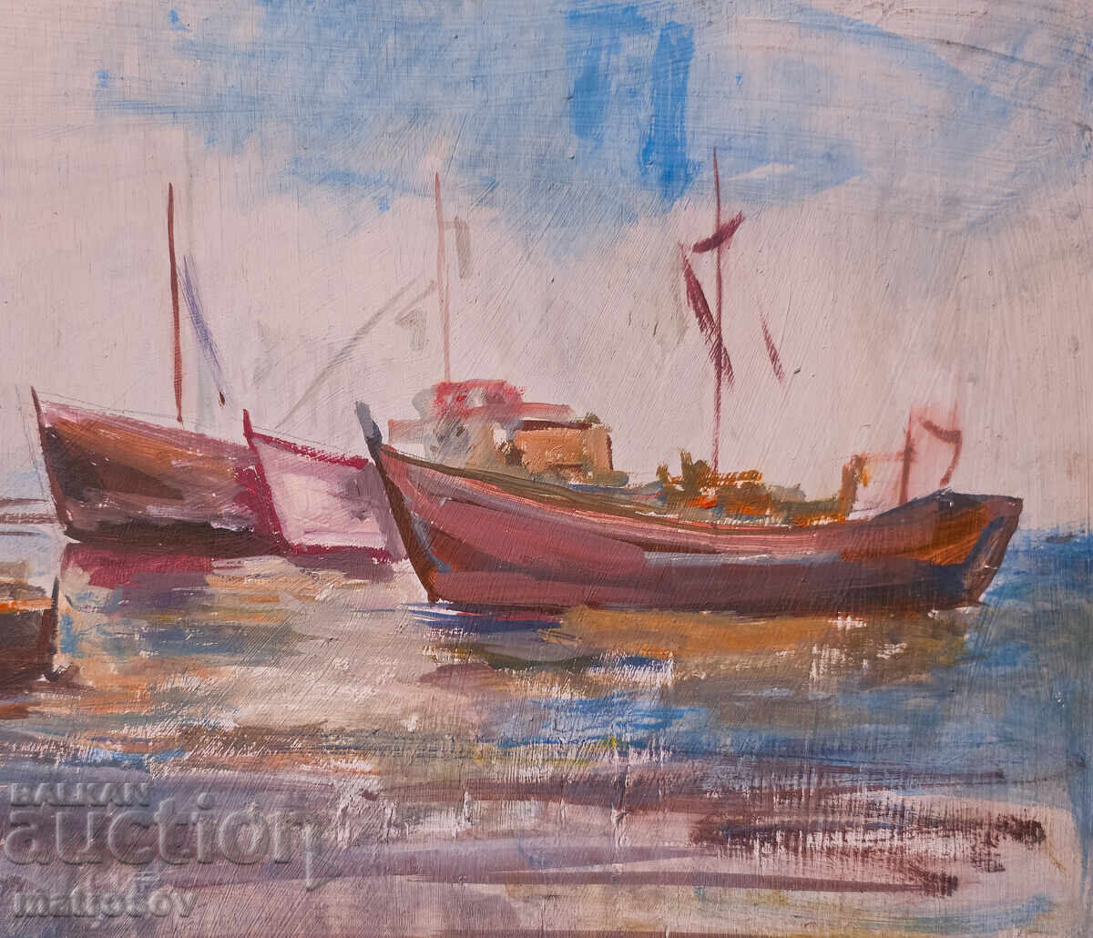 Peter Nenov, seascape with boats, oil painting - 7