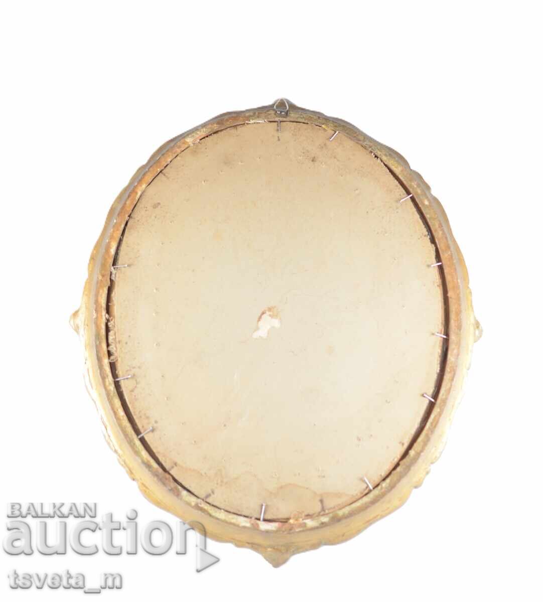 Auction Oval gold frame with tapestry spring landscape Auction Oval gold frame with tapestry spring landscape