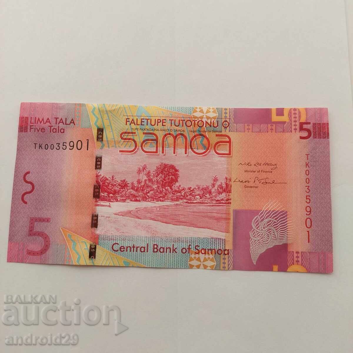 5 Tala 2017 Bancnotă Samoa UNC