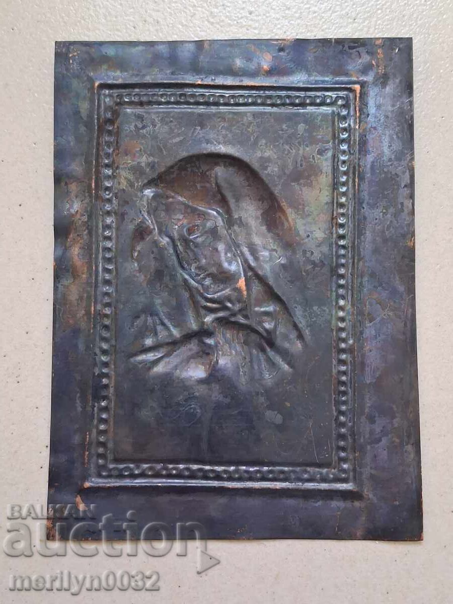 Auction  Copper icon of the Mother of God Virgin Mary copper Golgotha cross
