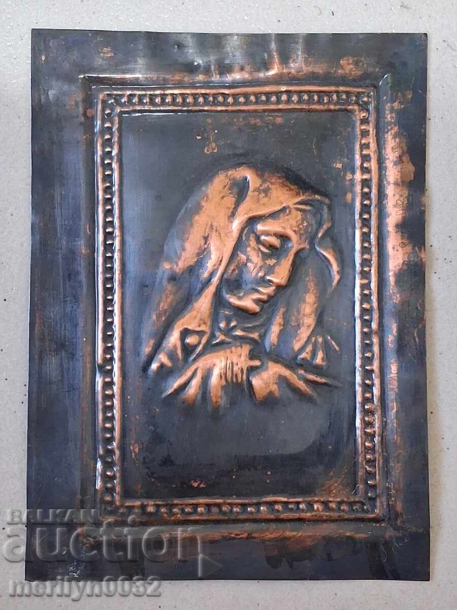 Copper icon of the Mother of God Virgin Mary copper Golgotha cross - 6