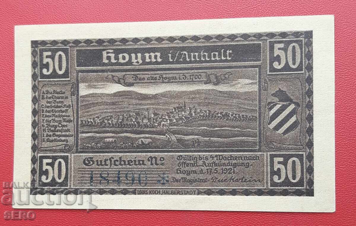 Bancnotă-Germania-Saxonia-Hoym-50 pfennig 1921 cu preț 2.00 BGN | € 1.02