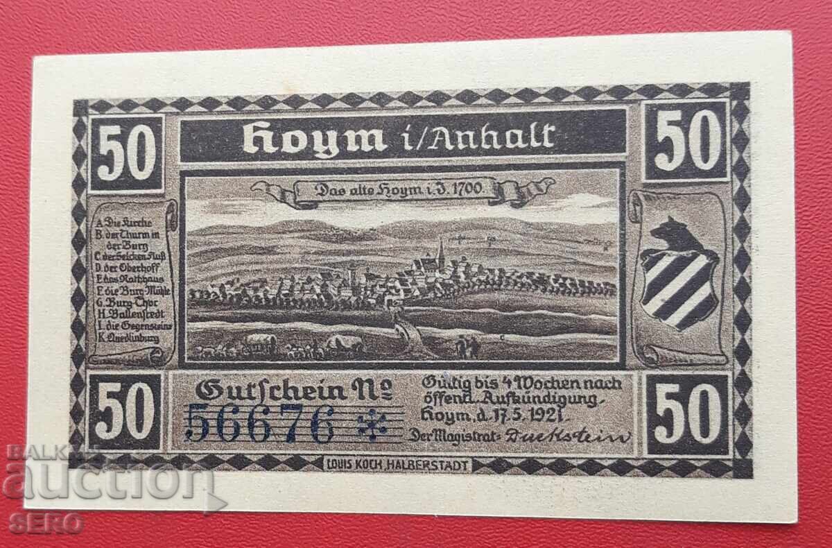 Bancnotă-Germania-Saxonia-Hoym-50 pfennig 1921 cu preț 2.00 BGN | € 1.02