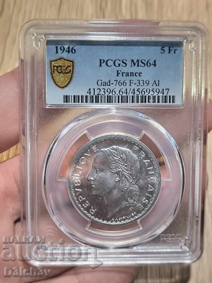 Auction 5 Francs 1946 France ★ MS 64 * PCGS + TrueView Auction 5 Francs 1946 France ★ MS 64 * PCGS + TrueView