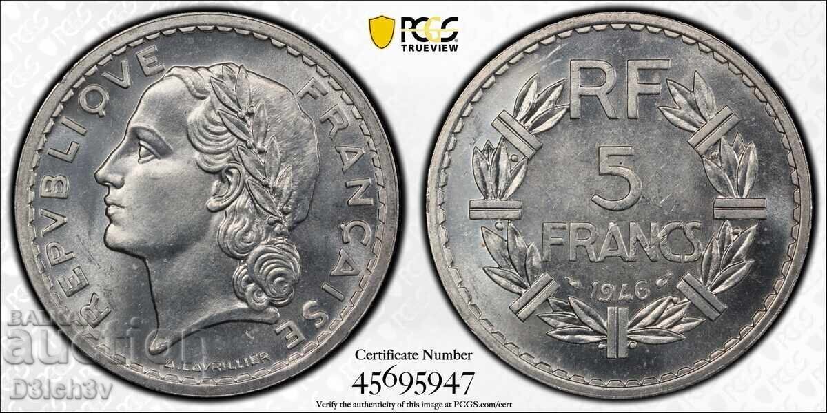 5 Francs 1946 France ★ MS 64 * PCGS + TrueView 5 Francs 1946 France ★ MS 64 * PCGS + TrueView