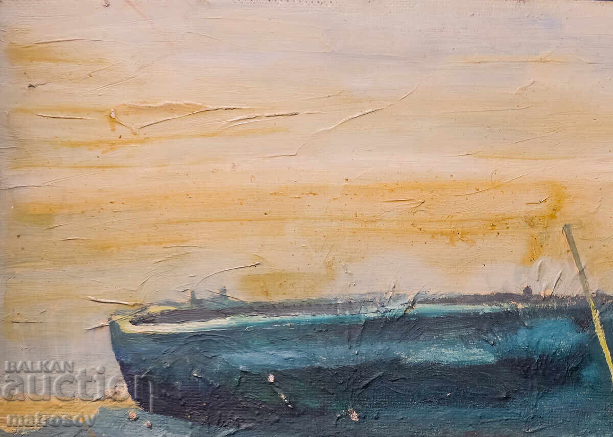Παράδοση Πέταρ Νένωφ, θαλασσινό τοπίο, ελαιογραφία, τοπίο με βάρκα
