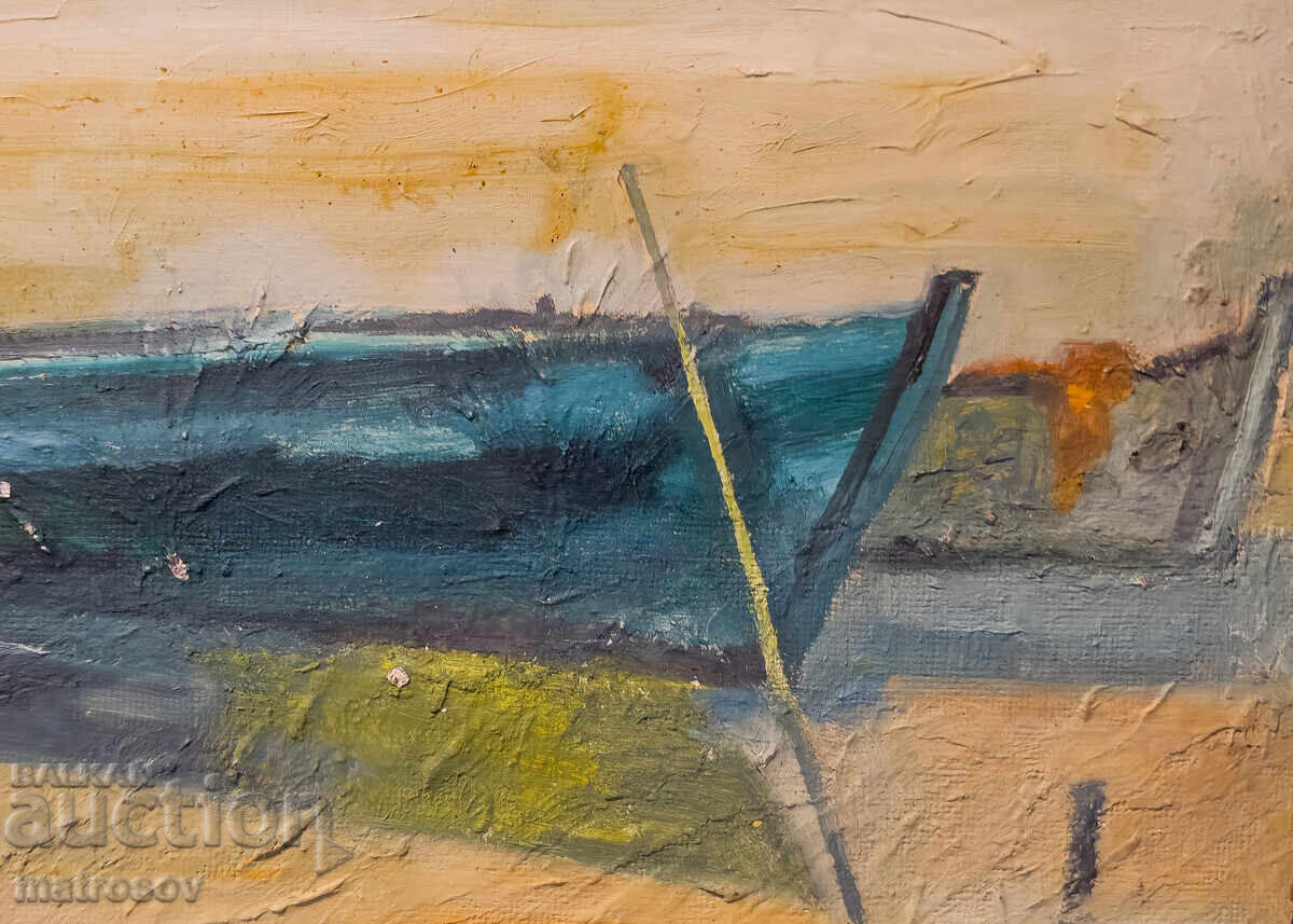 Πέταρ Νένωφ, θαλασσινό τοπίο, ελαιογραφία, τοπίο με βάρκα - 6
