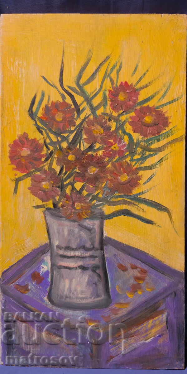 Auction  Peter Domuschiev, oil painting, still life vase with flowers