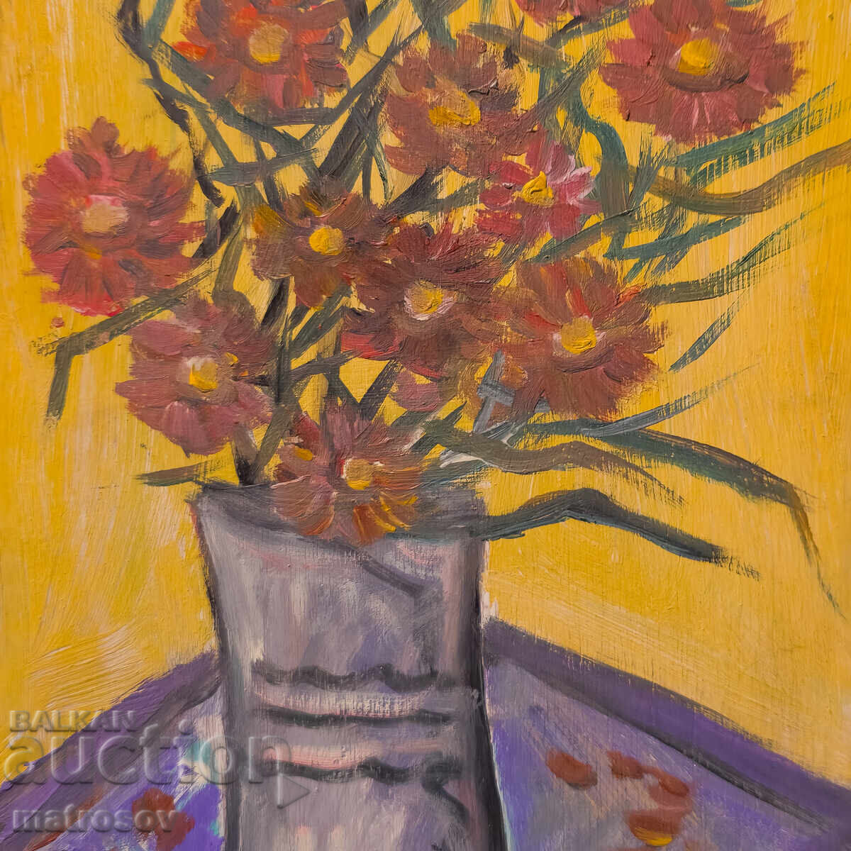 Peter Domuschiev, oil painting, still life vase with flowers - 6