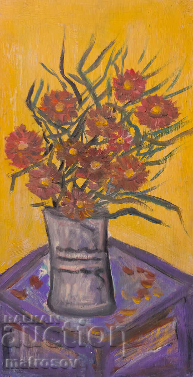 Peter Domuschiev, oil painting, still life vase with flowers