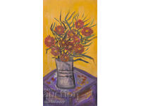 Peter Domuschiev, oil painting, still life vase with flowers