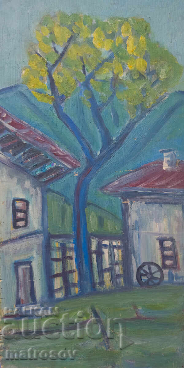 Πέταρ Ντόμουτσιεφ, ελαιογραφία, τοπίο με σπίτια με τιμή 200.00 BGN | € 102.26