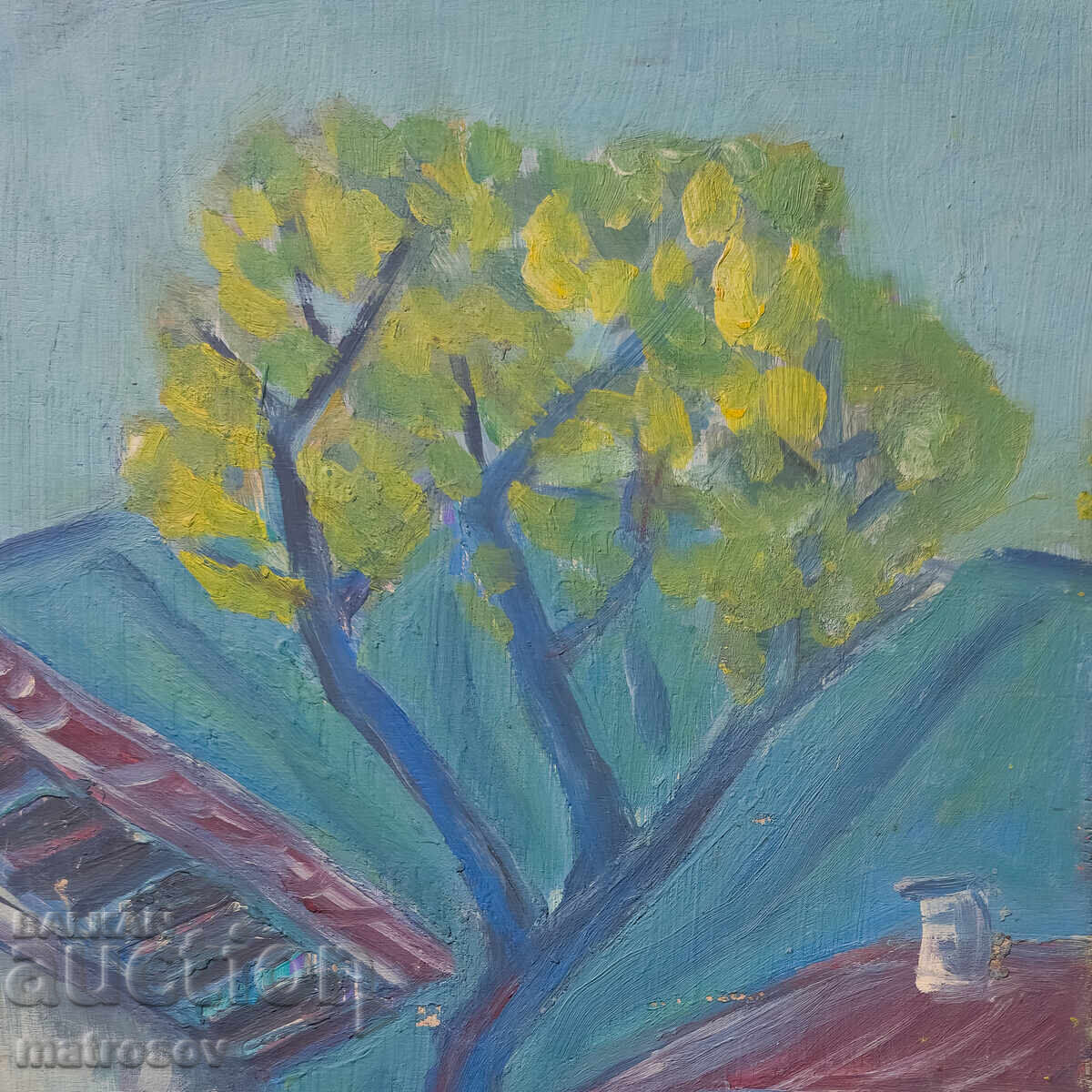 Παράδοση Πέταρ Ντόμουτσιεφ, ελαιογραφία, τοπίο με σπίτια