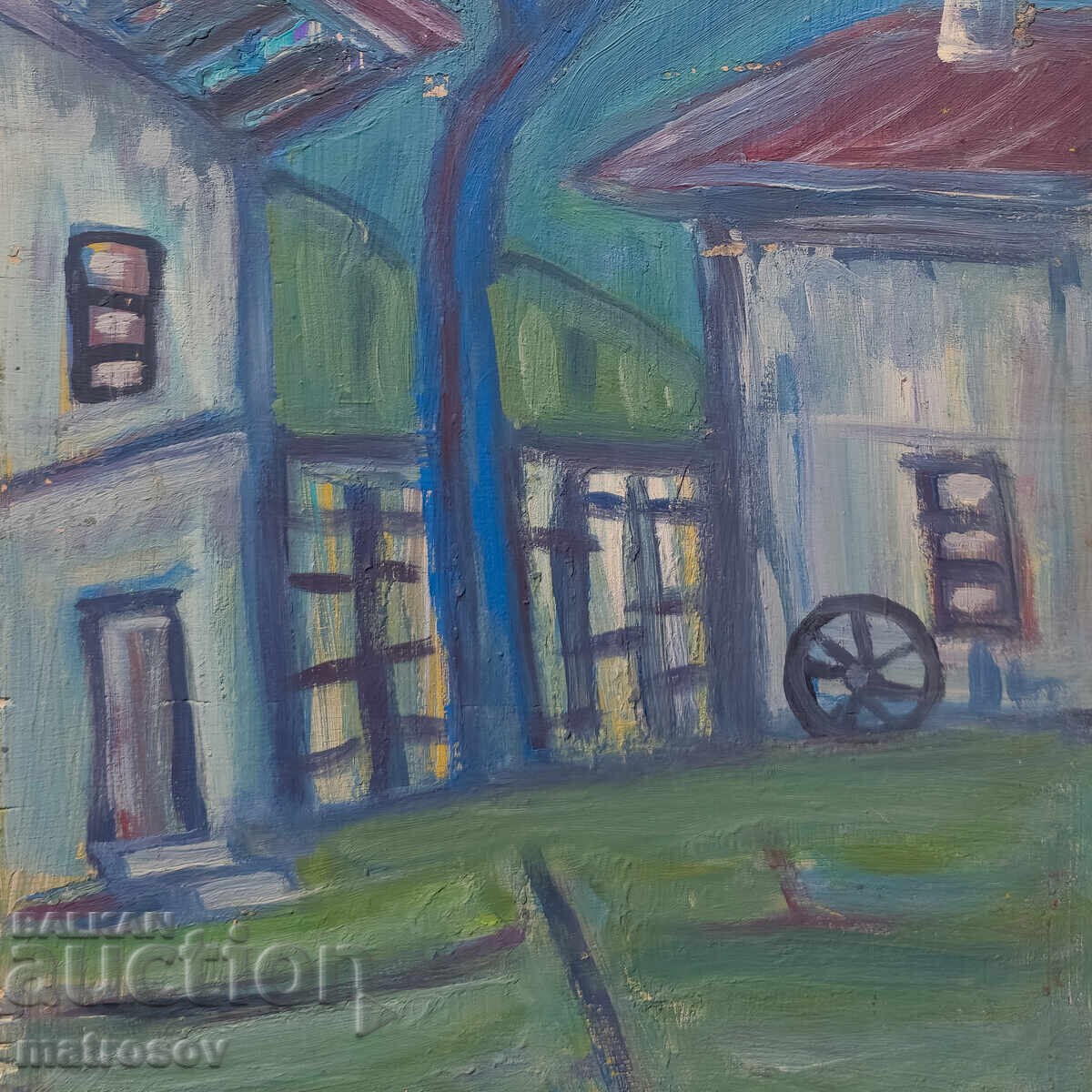 Πέταρ Ντόμουτσιεφ, ελαιογραφία, τοπίο με σπίτια - 5