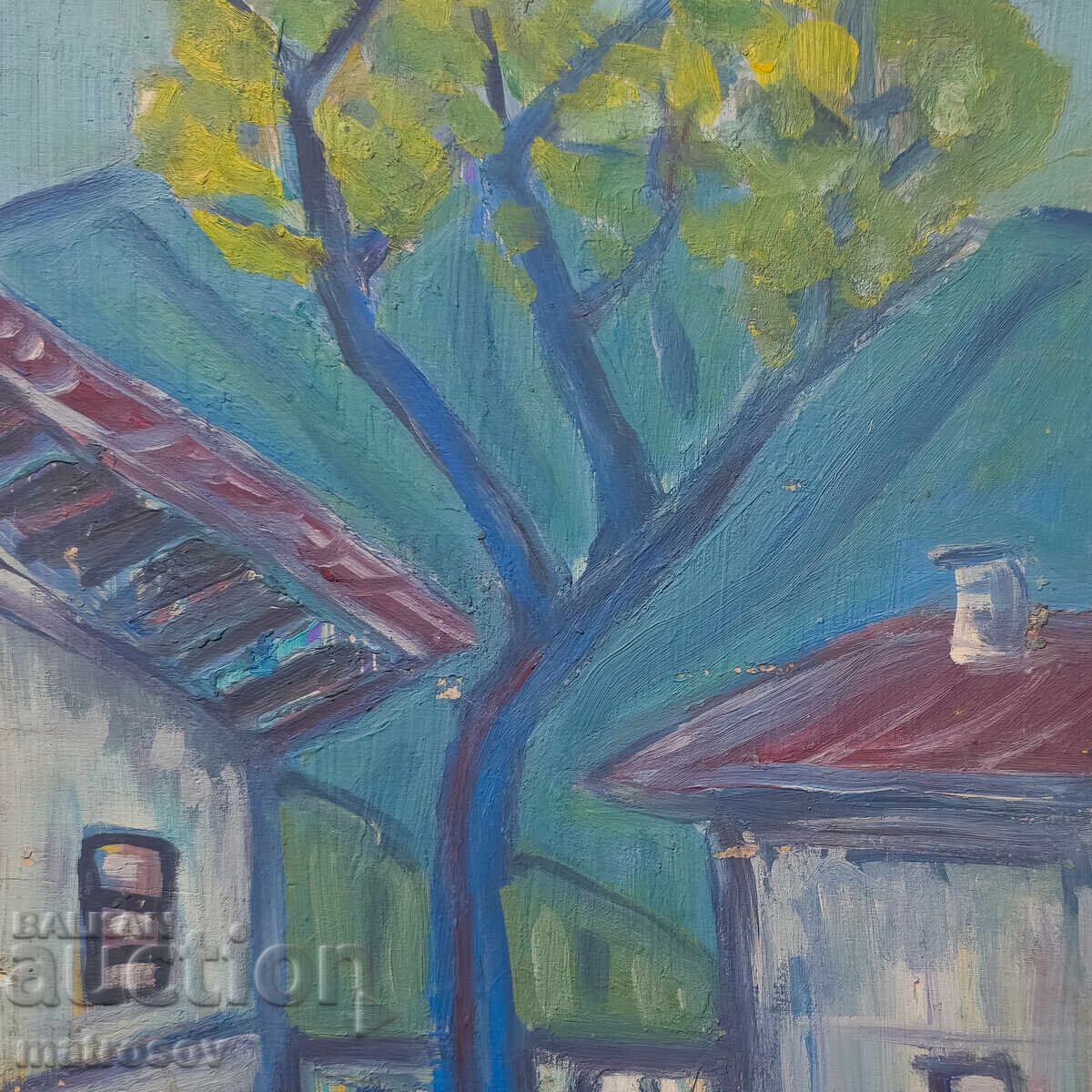 Πέταρ Ντόμουτσιεφ, ελαιογραφία, τοπίο με σπίτια - 6