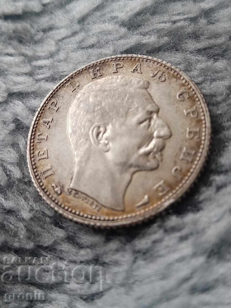 Argint Serbia dinar 1915, patină, monedă, Regele Petru - 5