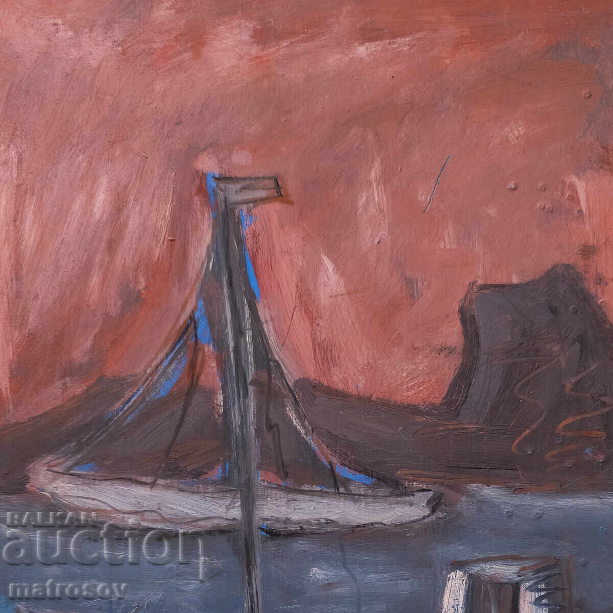 Παράδοση Πέταρ Ντόμουςτσιεφ, ελαιογραφία, τοπίο με βάρκες