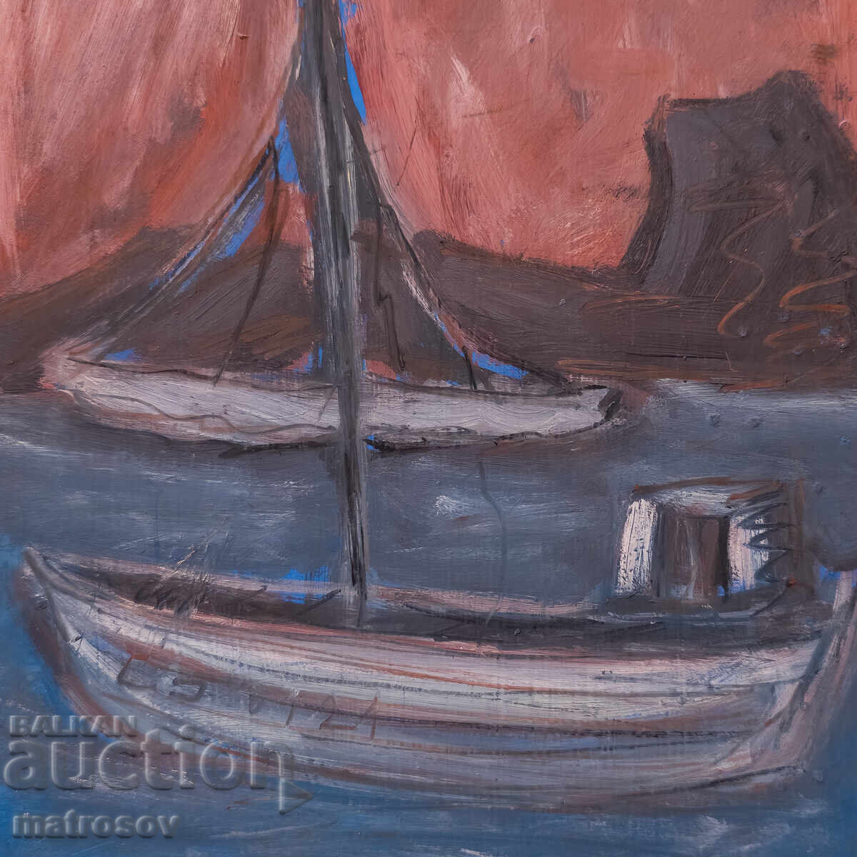 Πέταρ Ντόμουςτσιεφ, ελαιογραφία, τοπίο με βάρκες - 5