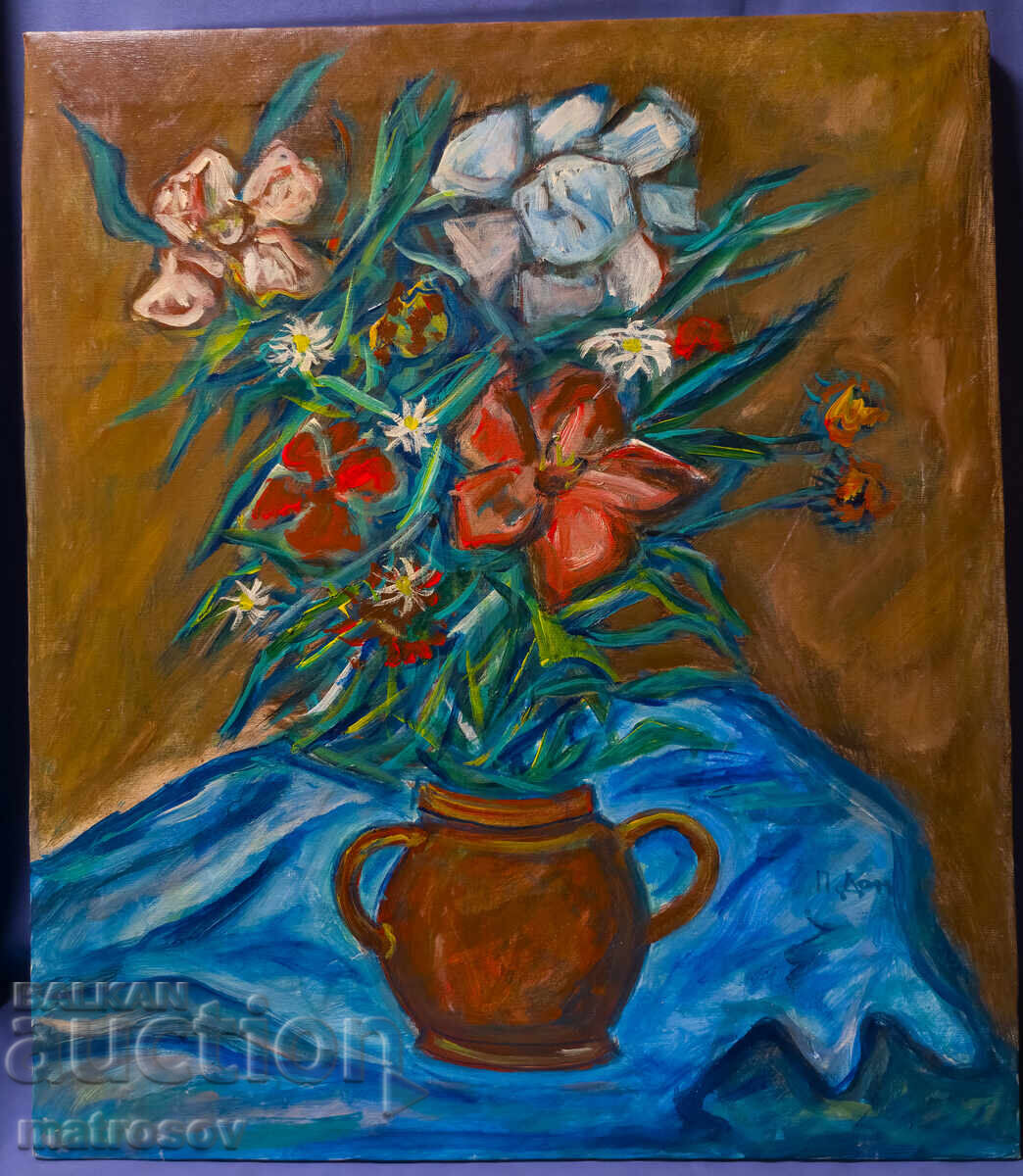 Δημοπρασία Πέταρ Ντόμουςτσιεφ, ελαιογραφία, νεκρή φύση με βάζο και λουλούδια