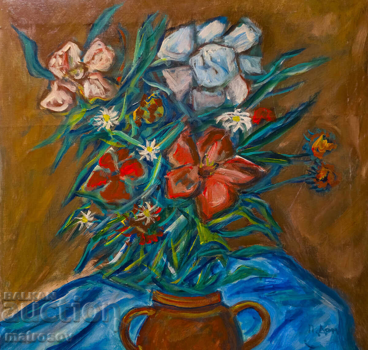 Παράδοση Πέταρ Ντόμουςτσιεφ, ελαιογραφία, νεκρή φύση με βάζο και λουλούδια