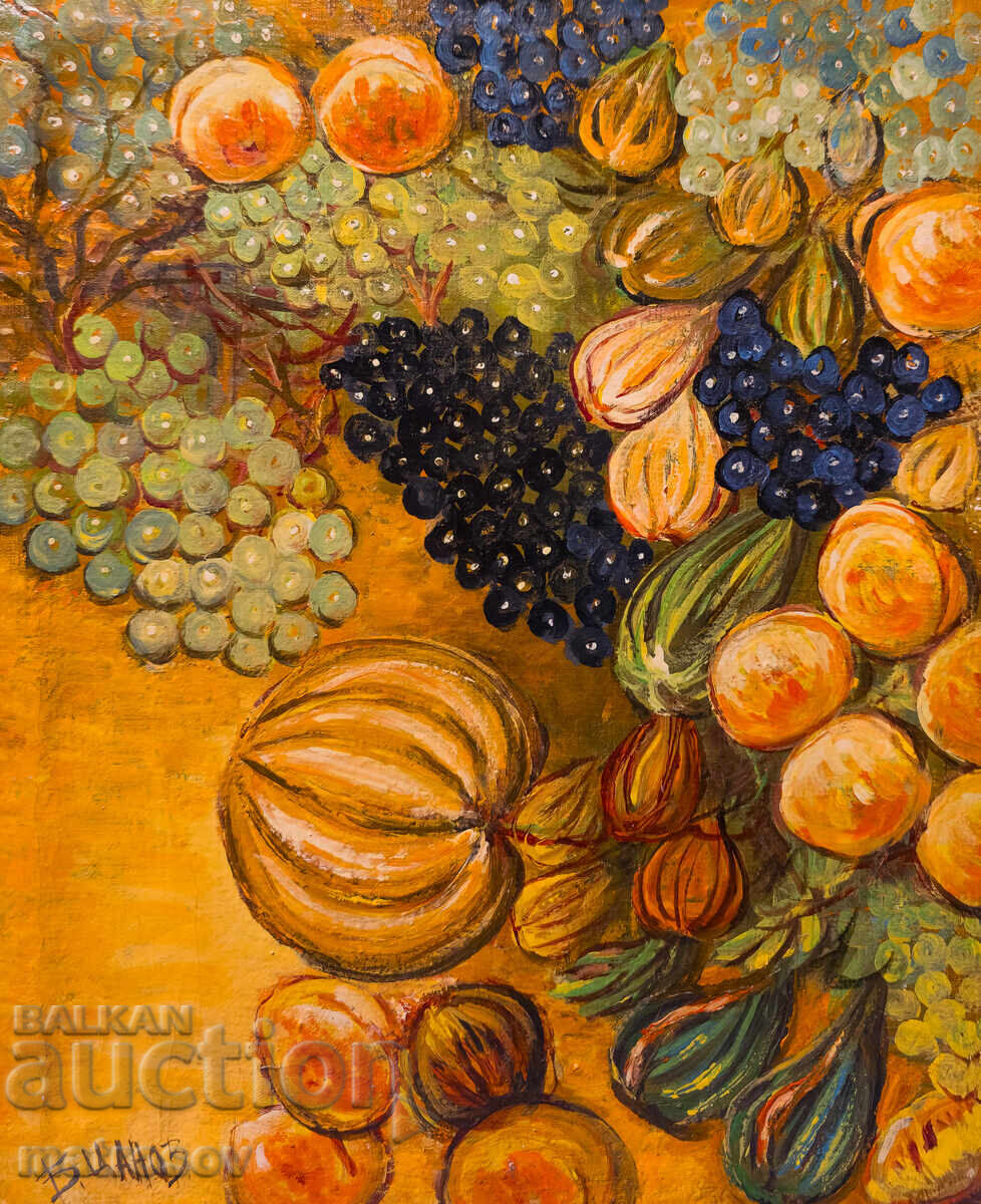 Boris Tsanov, oil painting, still life with fruit with price 300.00 BGN | € 153.39