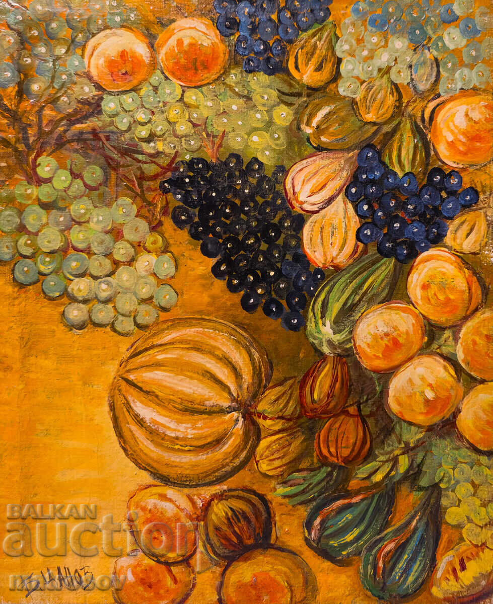 Boris Tsanov, oil painting, still life with fruit