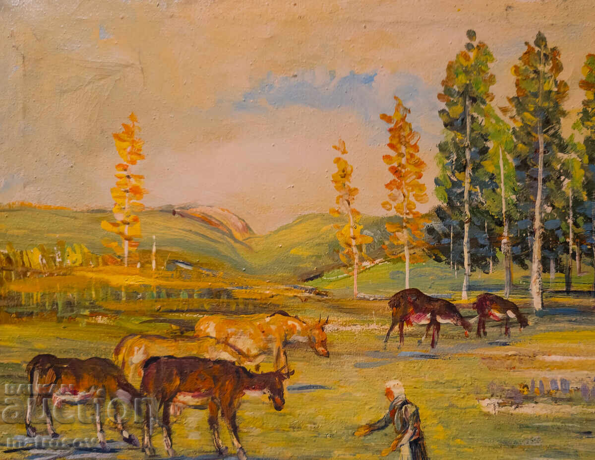 Delivery of Boris Tsanov, oil painting, forest landscape with animals