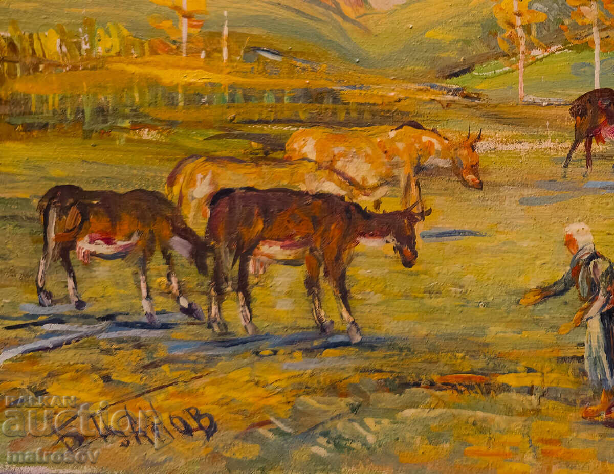 Boris Tsanov, oil painting, forest landscape with animals - 5