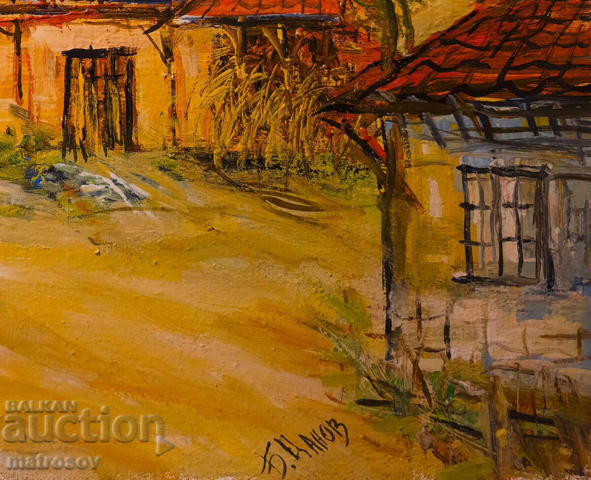 Παράδοση Μπόρις Τσάνοφ, ελαιογραφία, τοπίο με σπίτια