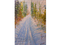 Boris Tsanov pictură ulei, peisaj potecă forestieră