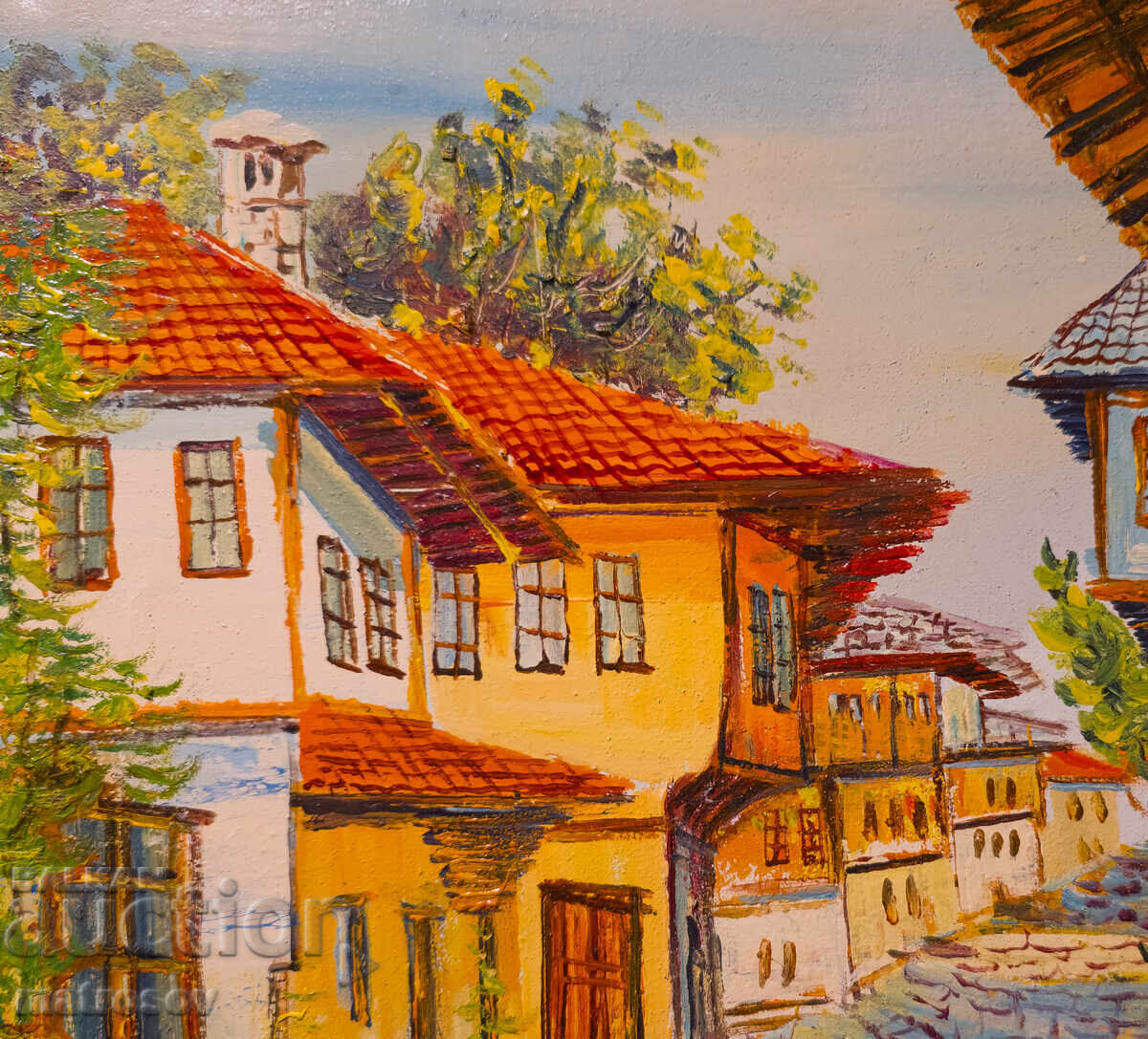 Доставка на Борис Цанов картина маслени бои , пейзаж с къщи