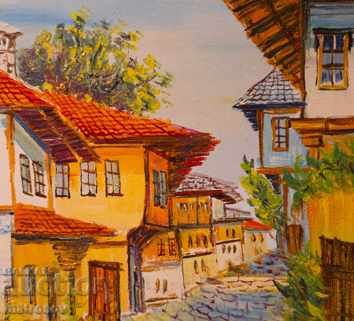 Борис Цанов картина маслени бои , пейзаж с къщи - 6