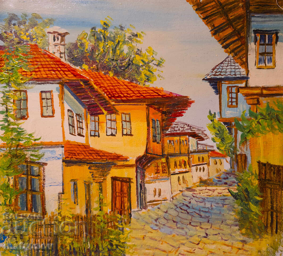 Борис Цанов картина маслени бои , пейзаж с къщи