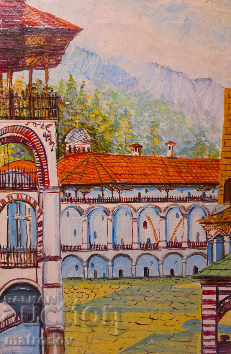 Boris Tsanov Oil Painting, Landscape of Rila Monastery