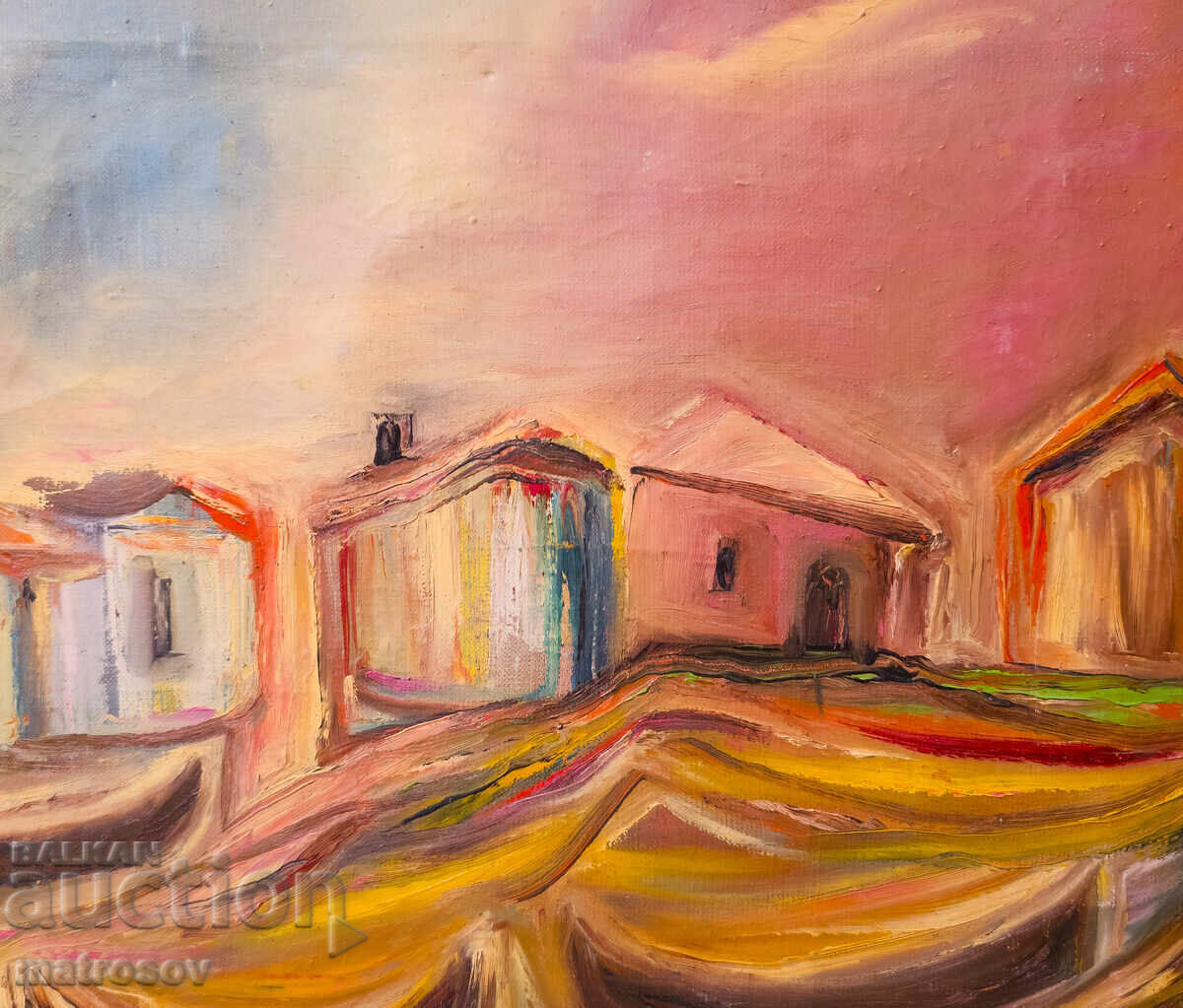 Valentin Radenovski, oil painting, "Fishing Village" - 5