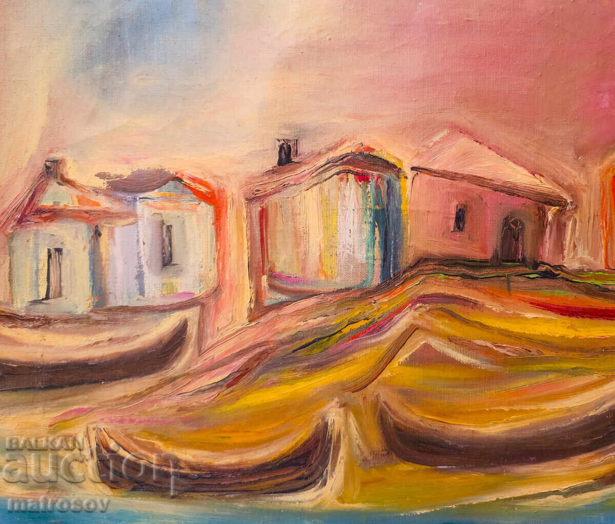 Valentin Radenovski, oil painting, "Fishing Village" - 6