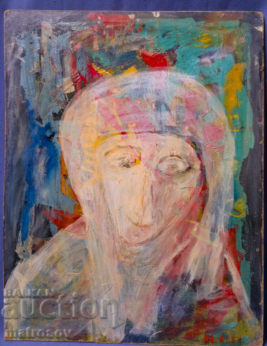 Auction  Abstract composition, oil painting, female portrait