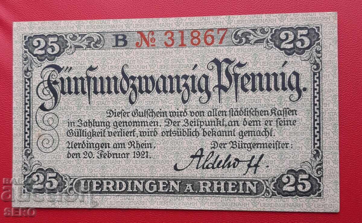 Banknote - Germany - North Rhine-Westphalia - Uerdingen - 25 Pfennig 1921 with price 2.51 BGN | € 1.28 Banknote - Germany - North Rhine-Westphalia - Uerdingen - 25 Pfennig 1921 with price 2.51 BGN | € 1.28