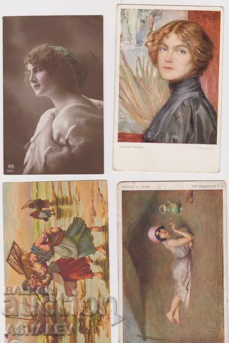 1913-15  4 броя Пътували КАРТИЧКИ с цена 10.00 лв. | € 5.11