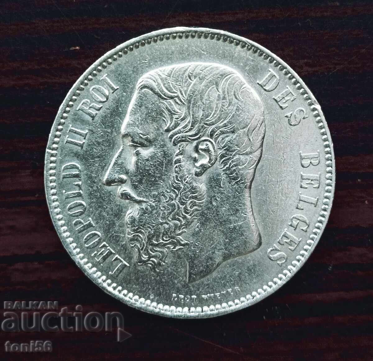 Βέλγιο - Λεοπόλδος Β', 5 φράγκα 1873 XF-αUNC με τιμή 110.00 BGN | € 56.24