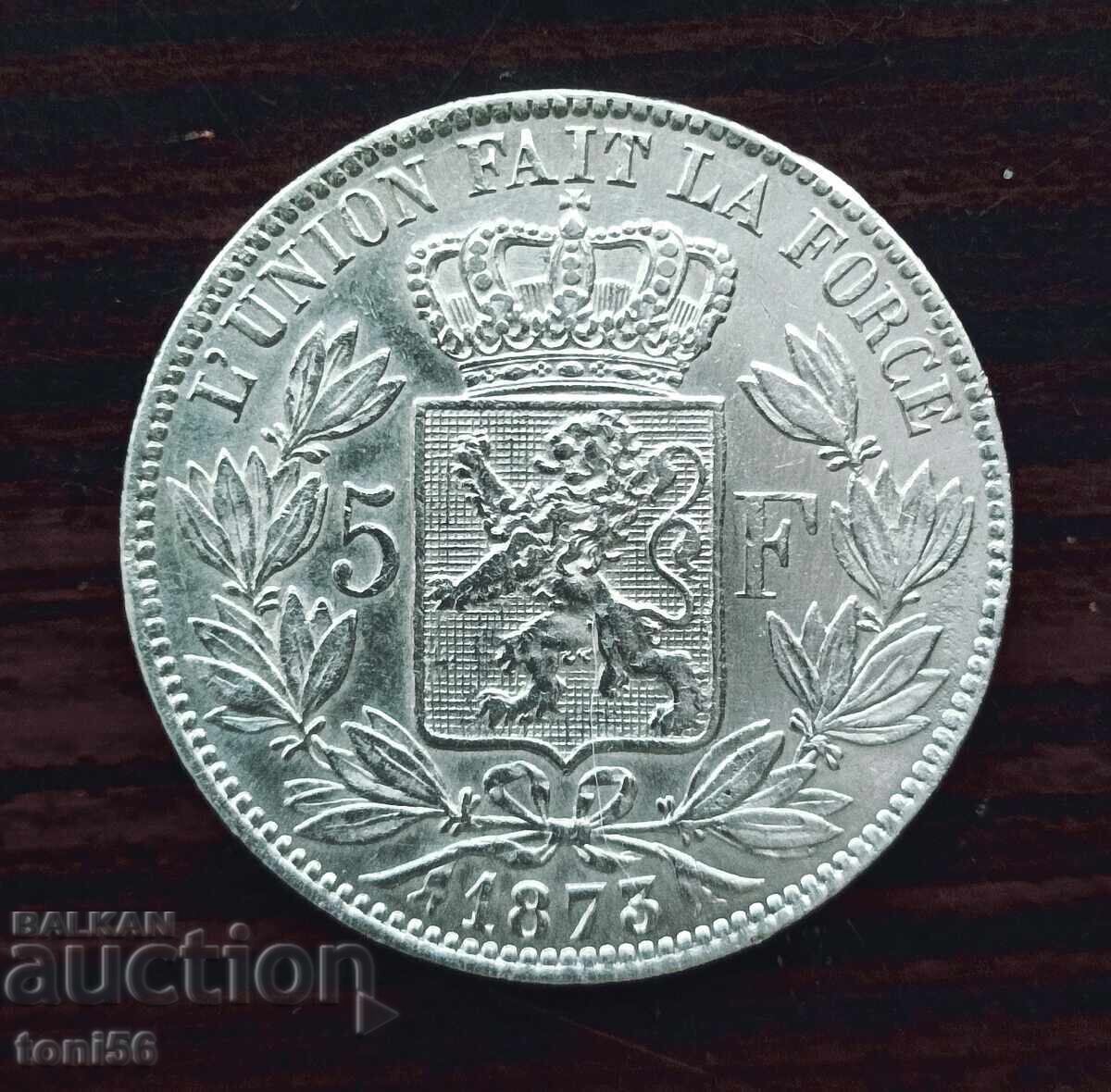 Βέλγιο - Λεοπόλδος Β', 5 φράγκα 1873 XF-αUNC