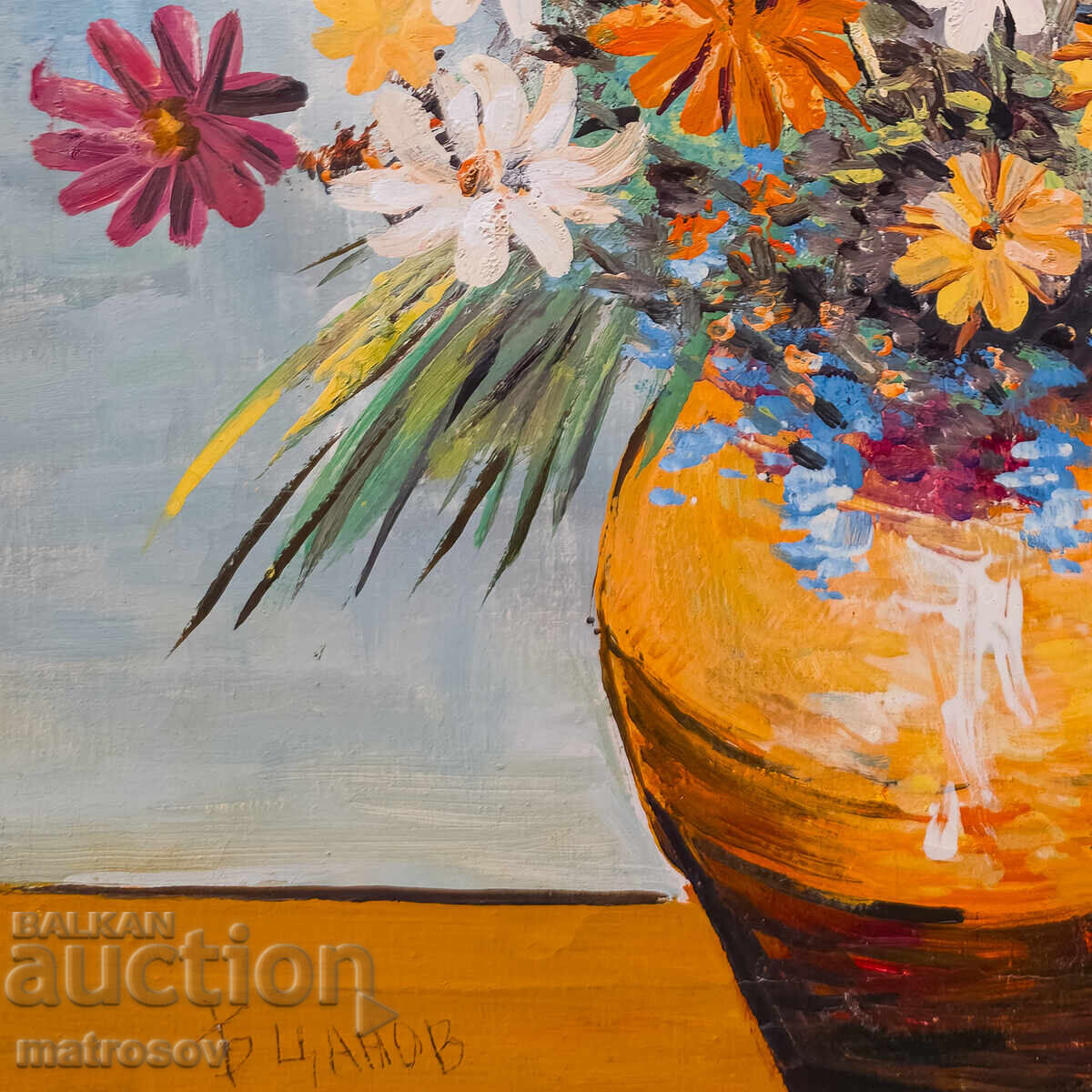 Μπορίς Τσάνοφ, ελαιογραφία, νεκρή φύση με βάζο και λουλούδια - 6
