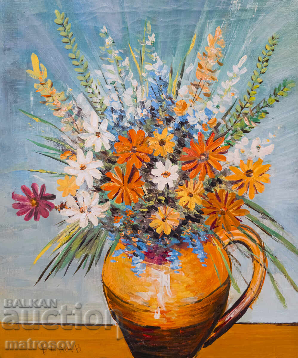 Μπορίς Τσάνοφ, ελαιογραφία, νεκρή φύση με βάζο και λουλούδια