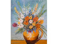 Boris Tsanov, oil painting, still life vase with flowers