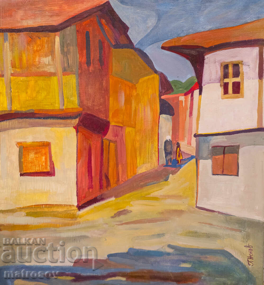 Peter Nenov, oil painting, landscape with houses