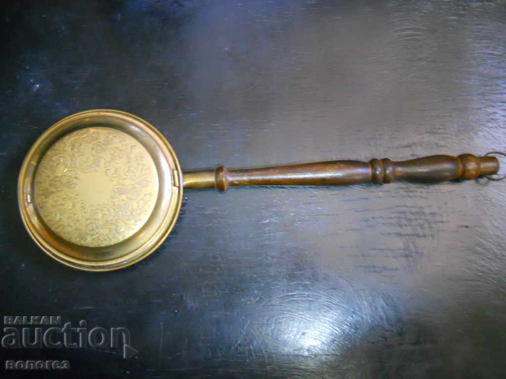 Antique brass bed warmer - England